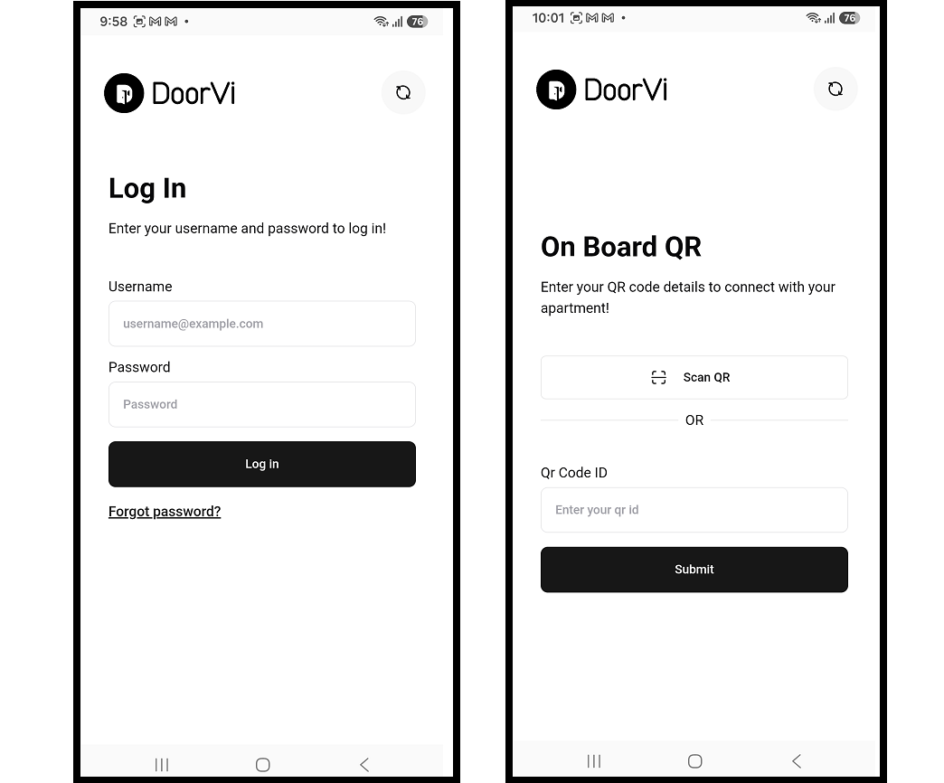 Doorman app login screen
