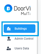 DoorVi MulTi control panel showing Buildings icon selected in the side menu